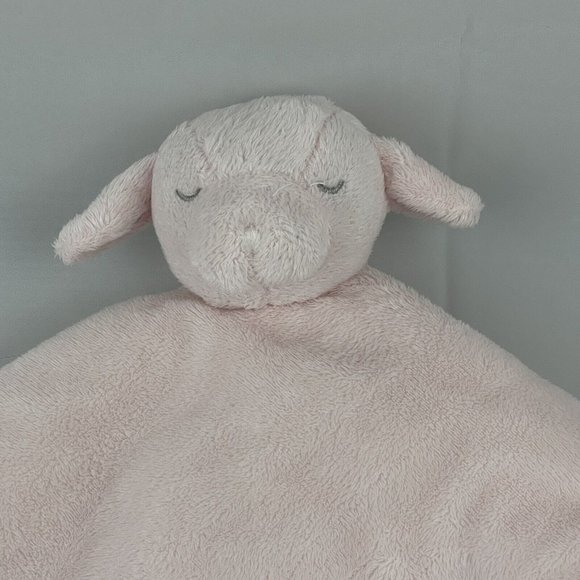 Blankets & Beyond Pink Lamb Sheep Lovey 13" Baby Security Blanket Zigzag Edging - Picture 2 of 6